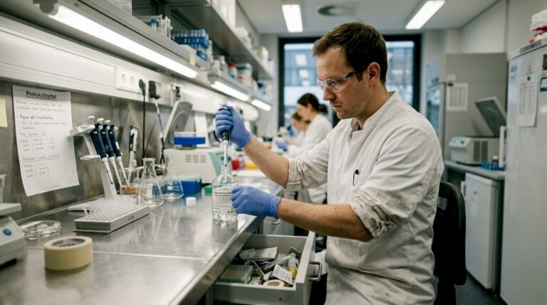 Im Labor stellt ein Wissenschaftler Injektionswasser her.