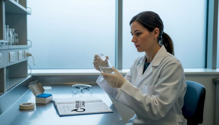 Technician performing quality control in laboratory