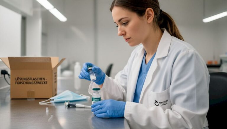 Ein Labormitarbeiter stellt eine Peptidlösung frisch her.