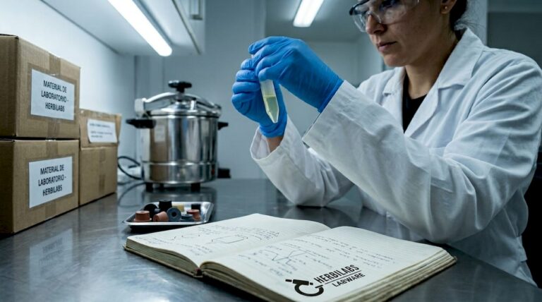 Especialista revisa una solución estéril en el laboratorio