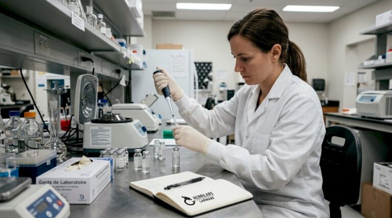 Un technicien de laboratoire s'applique à préparer un échantillon d'eau stérile, en suivant rigoureusement les protocoles d'hygiène.