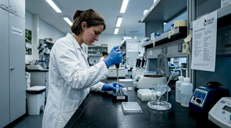 Ein Laborant bereitet im Labor Peptidlösungen für die Analyse vor.