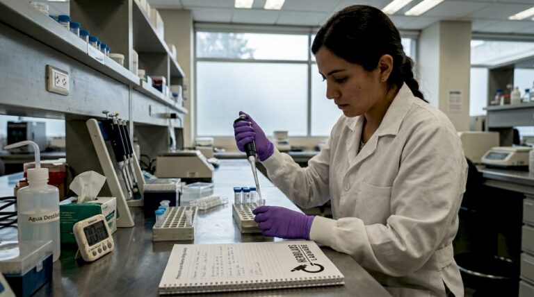 Un técnico de laboratorio está preparando muestras de agua estéril para su análisis.