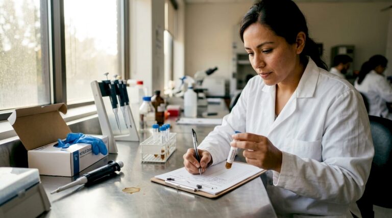 Un especialista lleva a cabo pruebas de control de calidad en el laboratorio.
