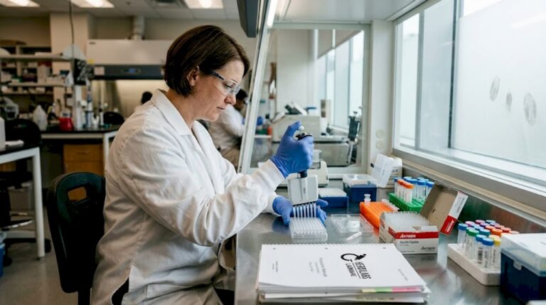 Lab technician practicing sterile pipetting