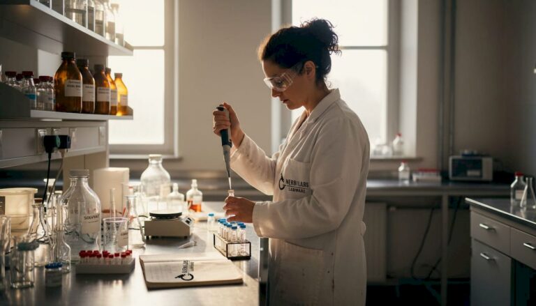 Un chimiste en train de choisir les réactifs peptidiques nécessaires à ses expériences en laboratoire.