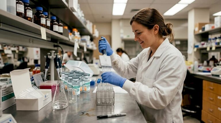 Scientist pipetting with essential research labware