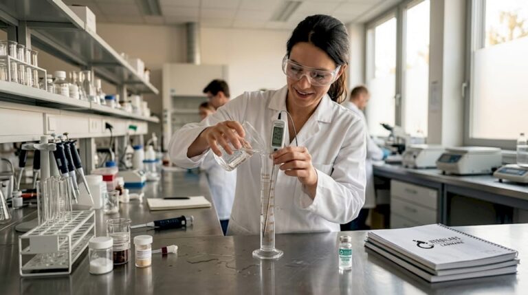 Eine Wissenschaftlerin überprüft die Wasserqualität im Forschungslabor.