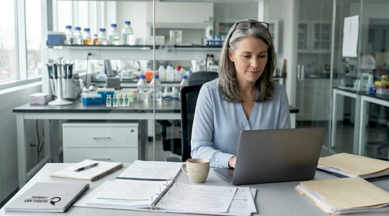 Le responsable de laboratoire vérifie le respect des normes à l’aide de la liste de contrôle.