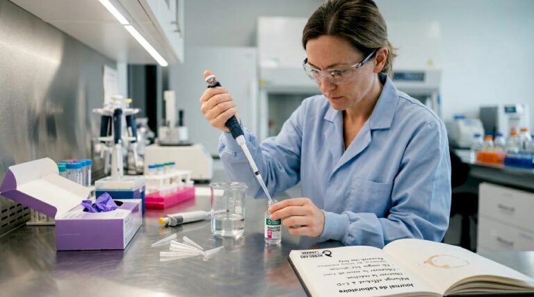 Technicien de laboratoire en train de mettre au point des protocoles de dilution