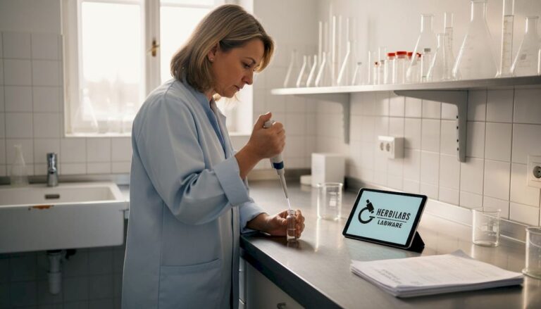 Eine Laborantin führt mit einer Pipette präzise Arbeiten im Forschungslabor durch.