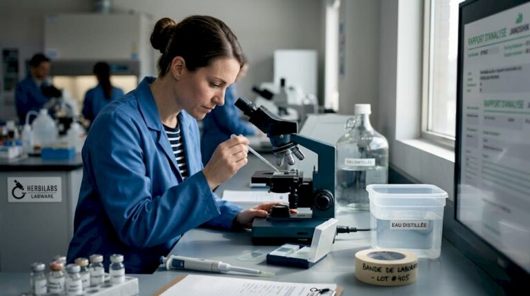 Dans un laboratoire en pleine effervescence, un technicien s’affaire à préparer une lame pour l’observation au microscope.