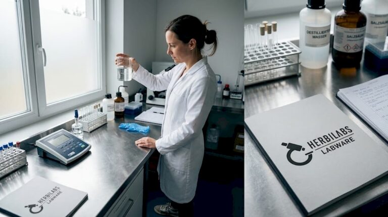 Eine Laborfachkraft überprüft eine Probe mit reinem Wasser.