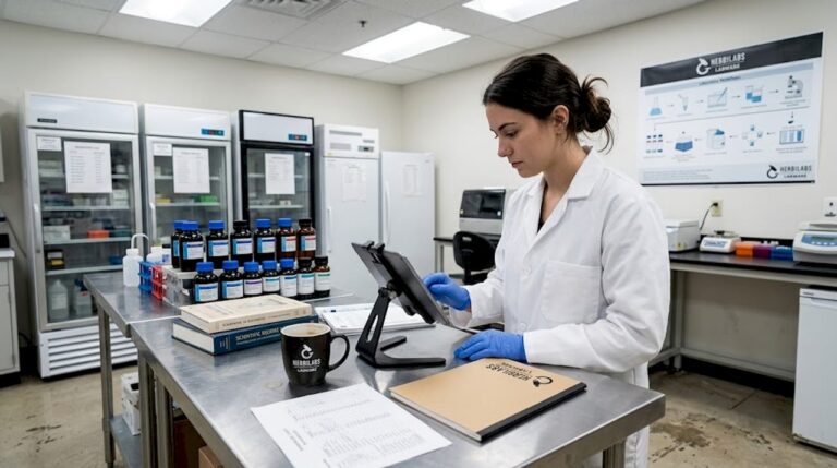 Lab technician logging supply inventory data