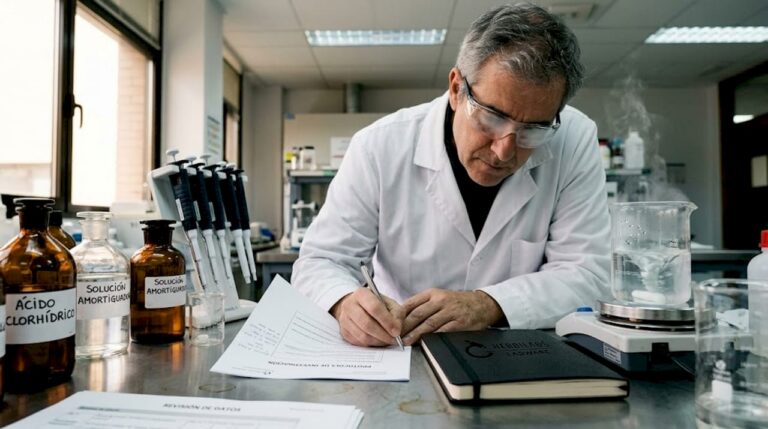 Investigador revisa procedimientos en el laboratorio