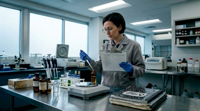 Scientist reviewing essential lab tools