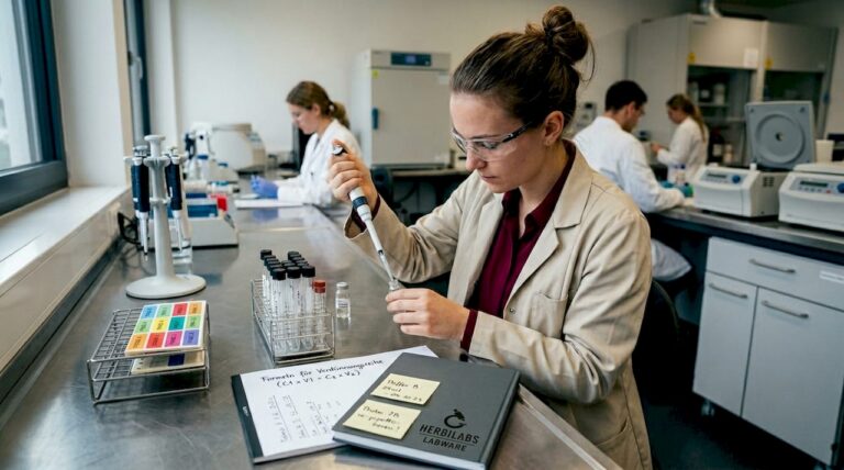 Ein Labortechniker stellt im Forschungslabor eine Verdünnungslösung her.