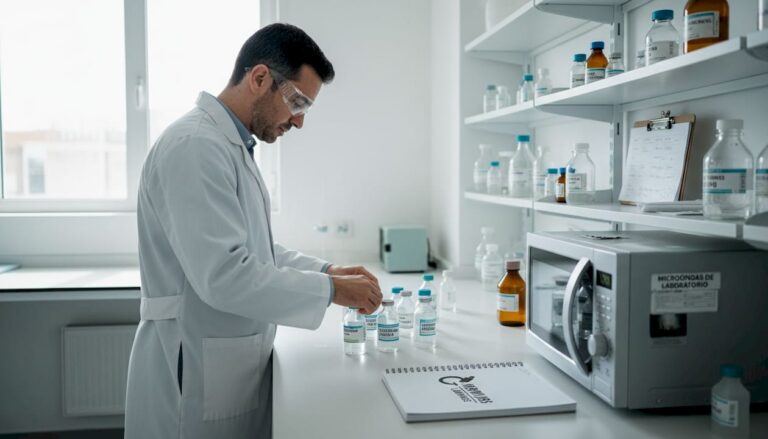Un investigador acomoda los tubos en el banco de trabajo del laboratorio.