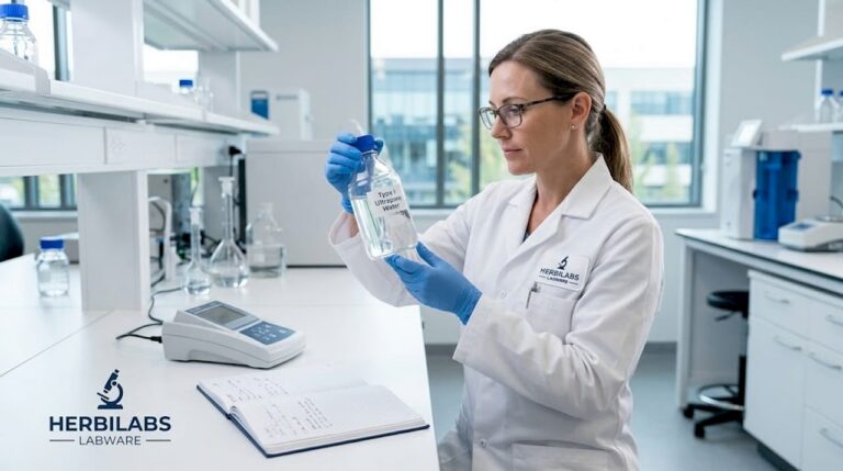 Scientist verifies purity of lab-grade water