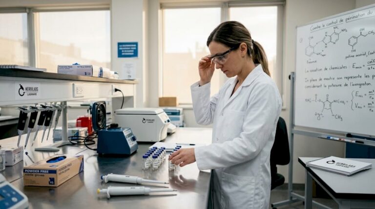 Un technicien de laboratoire procède à l’étiquetage d’échantillons sur sa paillasse.