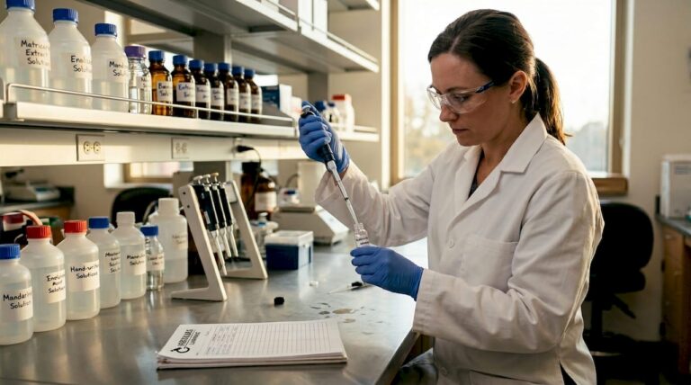 Lab technician labeling and storing solutions