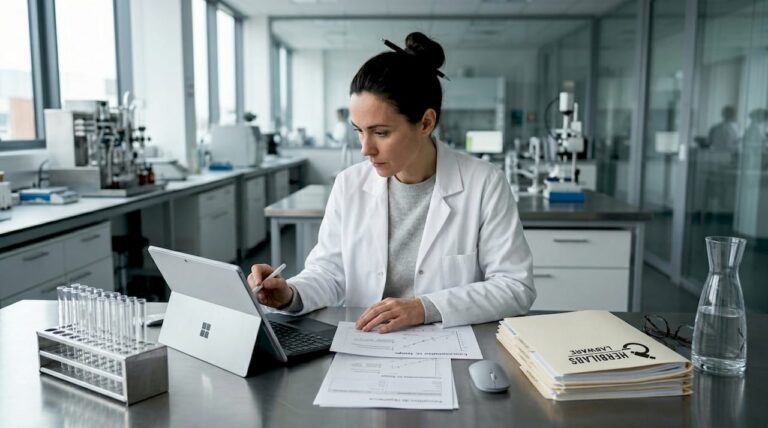 Un chercheur analyse attentivement les résultats de ses expériences dans l’environnement du laboratoire.