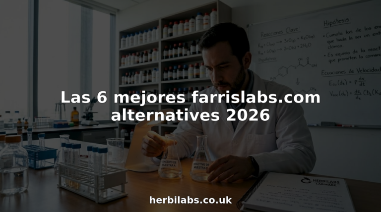 Un científico observa y compara varios frascos en una mesa de laboratorio repleta de materiales.