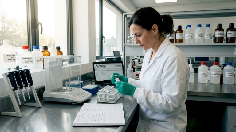 Un technicien prépare des échantillons pour le contrôle de la qualité de l’eau en laboratoire.