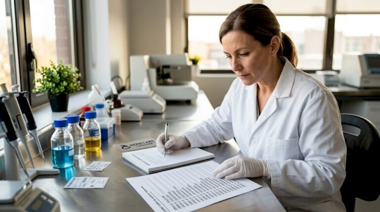 Un technicien de laboratoire consulte les codes LOINC à son poste de travail.