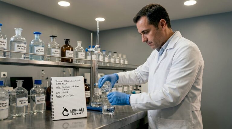 Un químico elabora mezclas y prepara reactivos en el laboratorio
