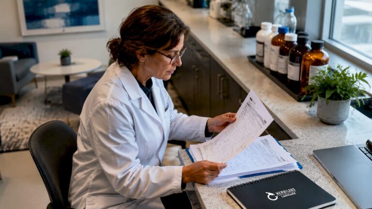 Lab manager reviewing supplier documentation