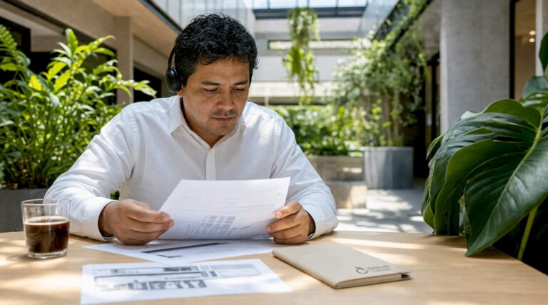 Un investigador analiza informes en un laboratorio equipado con tecnología de última generación.