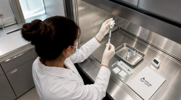 Pharmacist preparing sterile compound medication