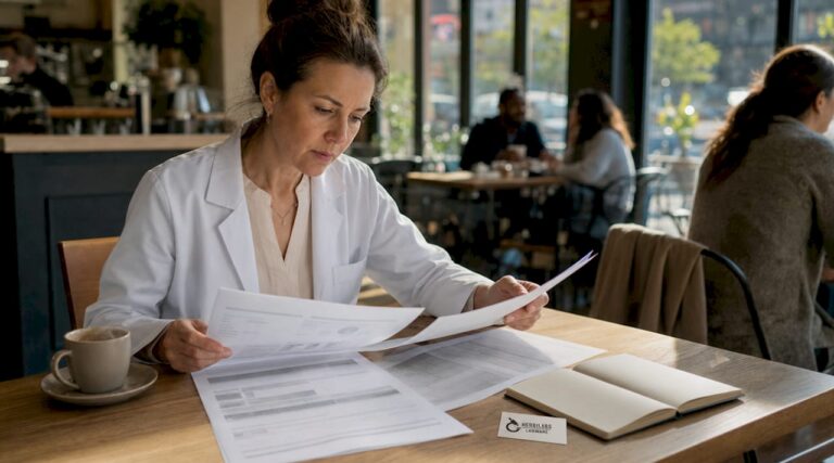 Une chercheuse examine les risques de contamination dans son laboratoire.