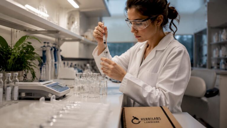 Researcher preparing lab-grade diluents at bench