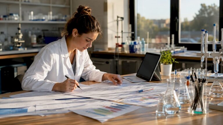 Scientist analyzing raw data in research lab