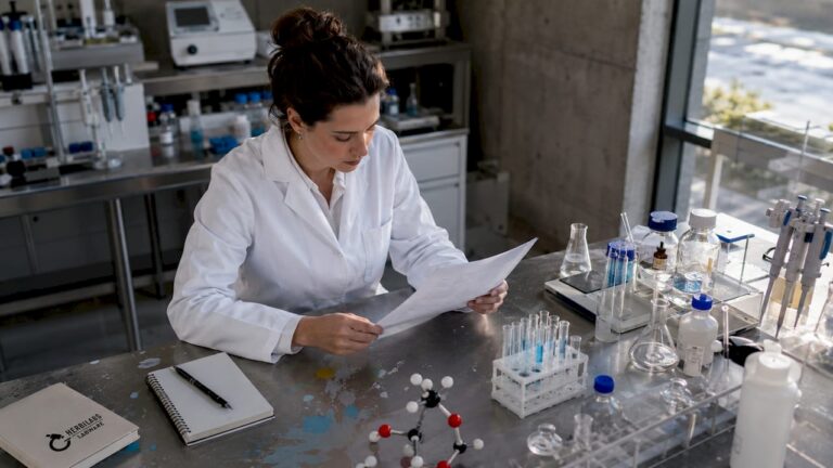 Un chercheur passe en revue les protocoles de recherche et développement sur les peptides au sein du laboratoire.