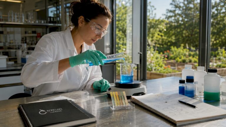 Scientist preparing buffer solution in lab