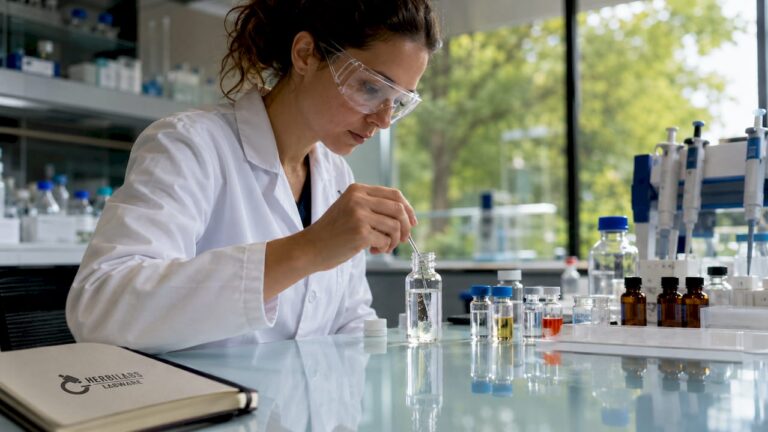 Un chercheur prépare une solution de peptide dans un flacon au laboratoire.