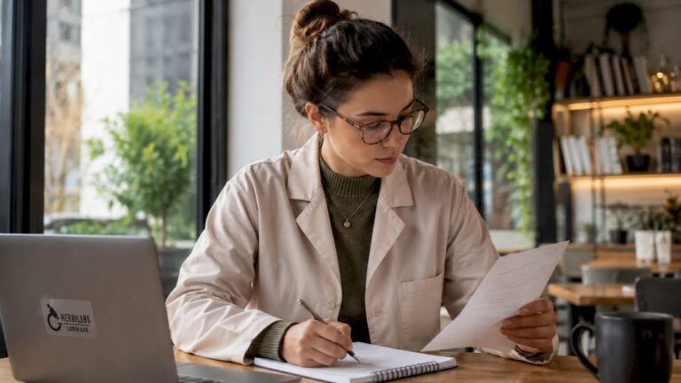 Scientist reviewing Certificate of Analysis document
