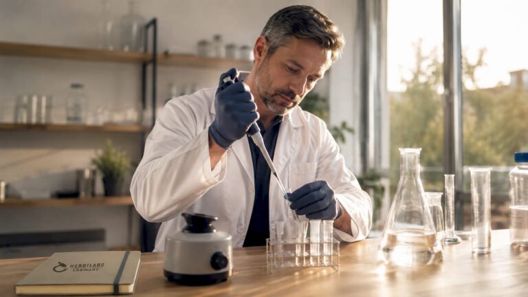 Ein Laborant bereitet im Labor Proben für die Analyse vor.