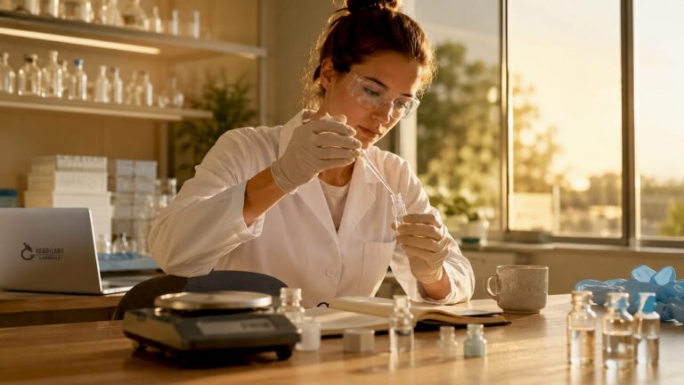 Im Labor stellt eine Wissenschaftlerin bakterienhemmendes Wasser her.