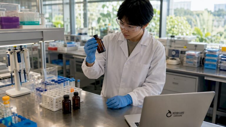 Chercheur étudiant le comportement des peptides en solution