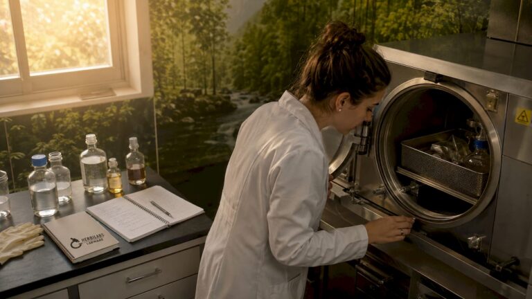 Una técnica realiza la apertura del autoclave en el laboratorio.
