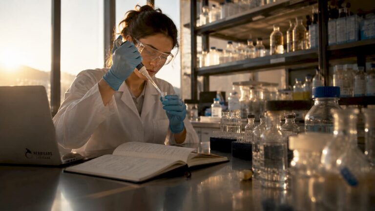 Un científico analiza cuidadosamente una muestra líquida en un laboratorio especializado en biotecnología.