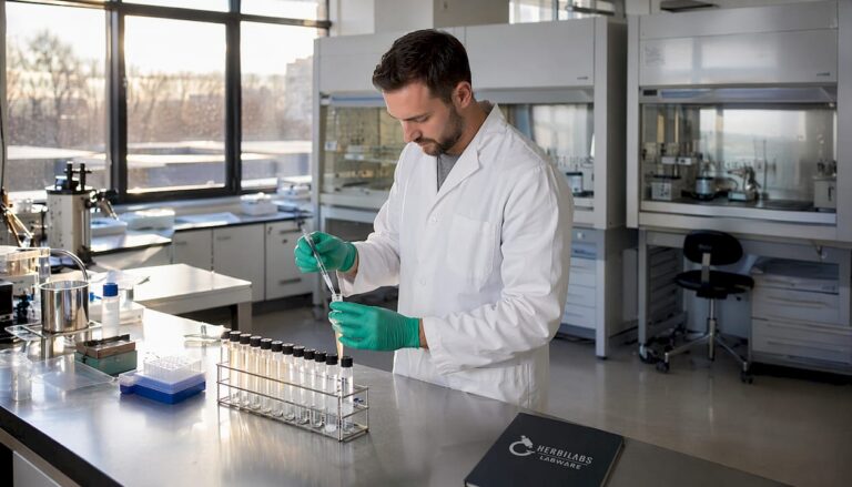 Im Labor nimmt ein Mitarbeiter eine Probe zur Analyse.