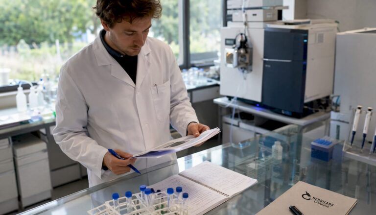 Chercheur spécialisé dans l’étude des peptides, en plein travail d’analyse de données au sein du laboratoire.